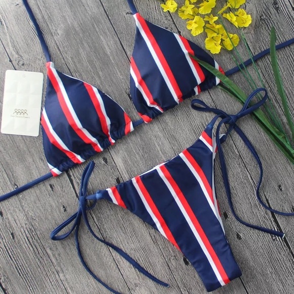 Navy Strip Bikini - Picture 4 of 7